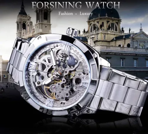 Forsining Mens Skeleton Mechanical Waterproof Luxury Watch Great Gift Idea