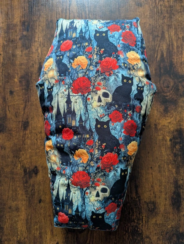 Gothic Black Cat and Rose Coffin Cusion