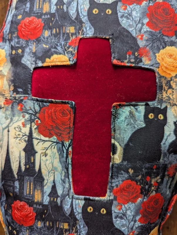 Gothic Black Cat and Rose Coffin Cusion
