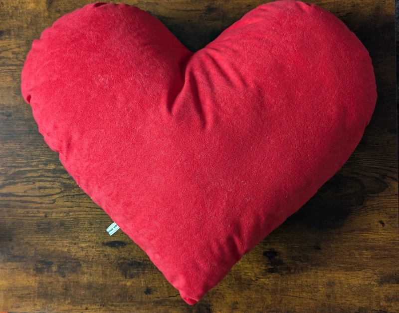 Handmade Heart-Shaped Cushion - Red Floral Folk Art