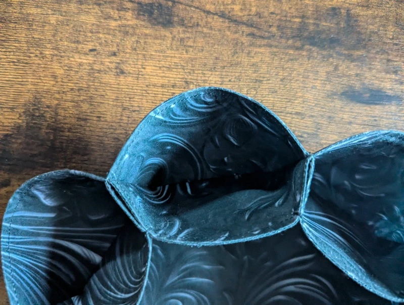 Handmade Multi-Function Textile Scalloped Bowl - Black Embossed Floral