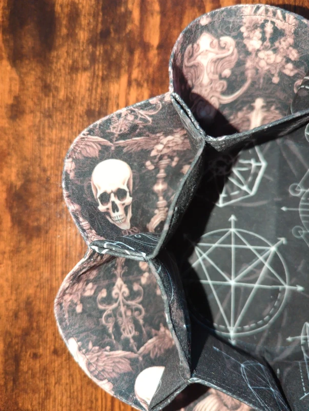 Handmade Multi-Function Textile Scalloped Bowl - Black with skull