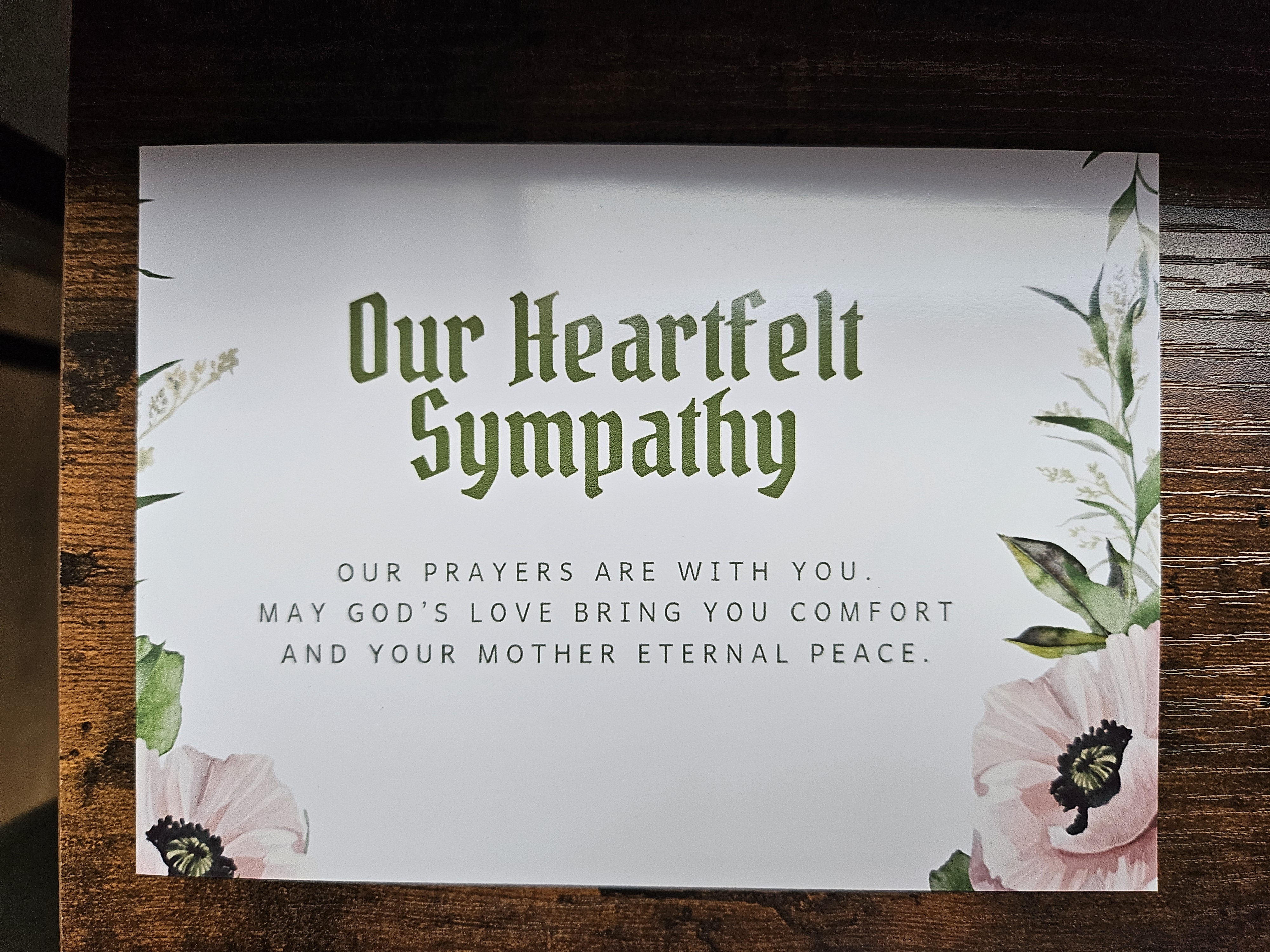 Our heartfelt sympathy note