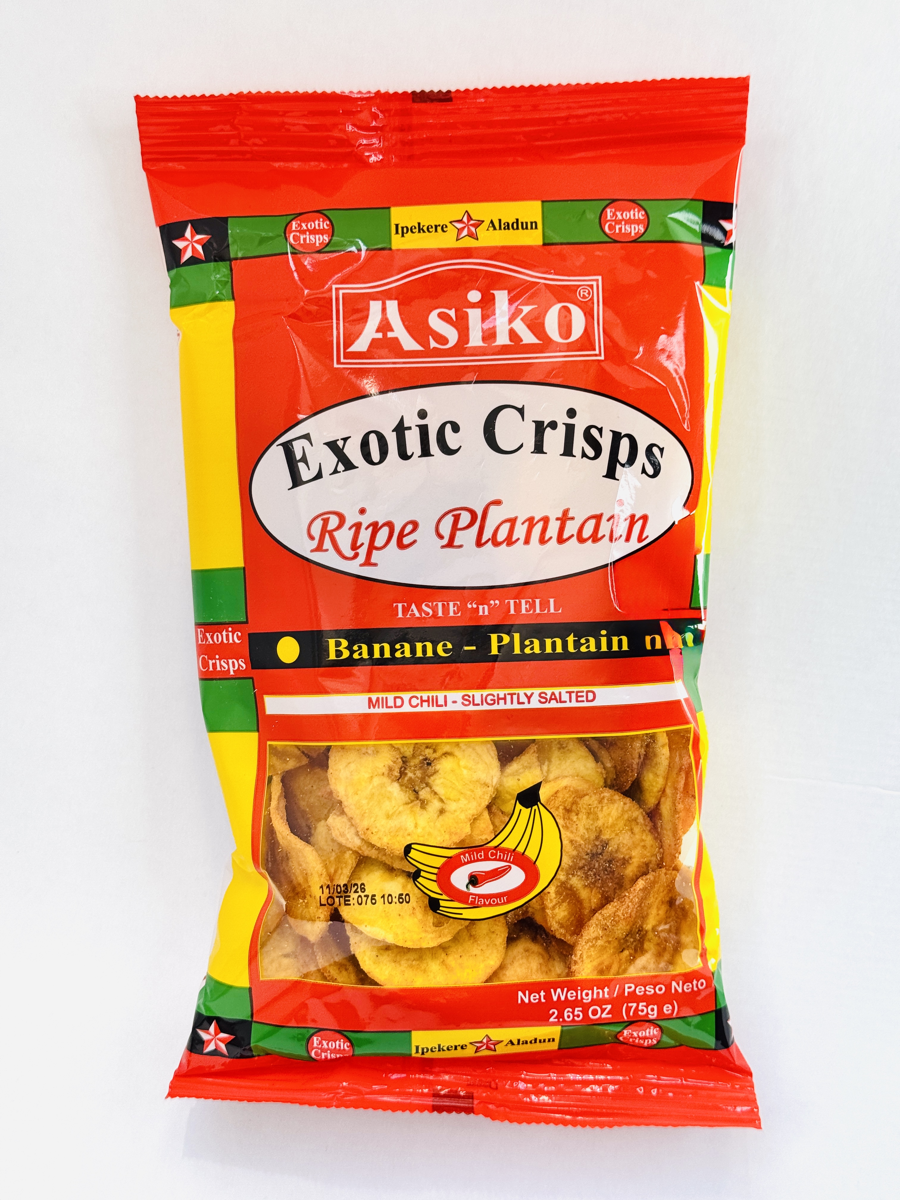 Asiko Plantain Crisps 75g 1x24 (1 box)