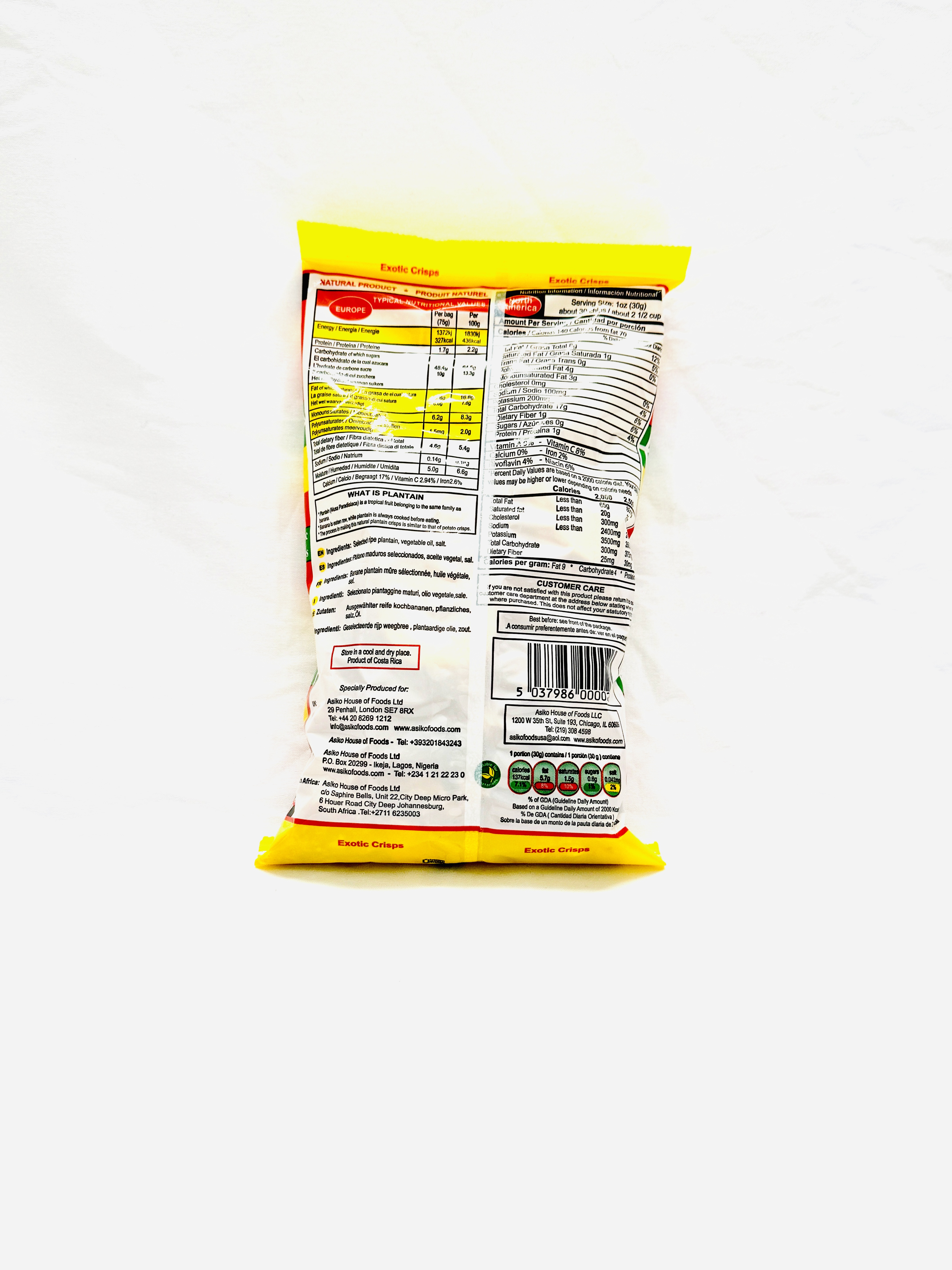 Asiko Plantain Crisps 75g 1x24 (1 box)