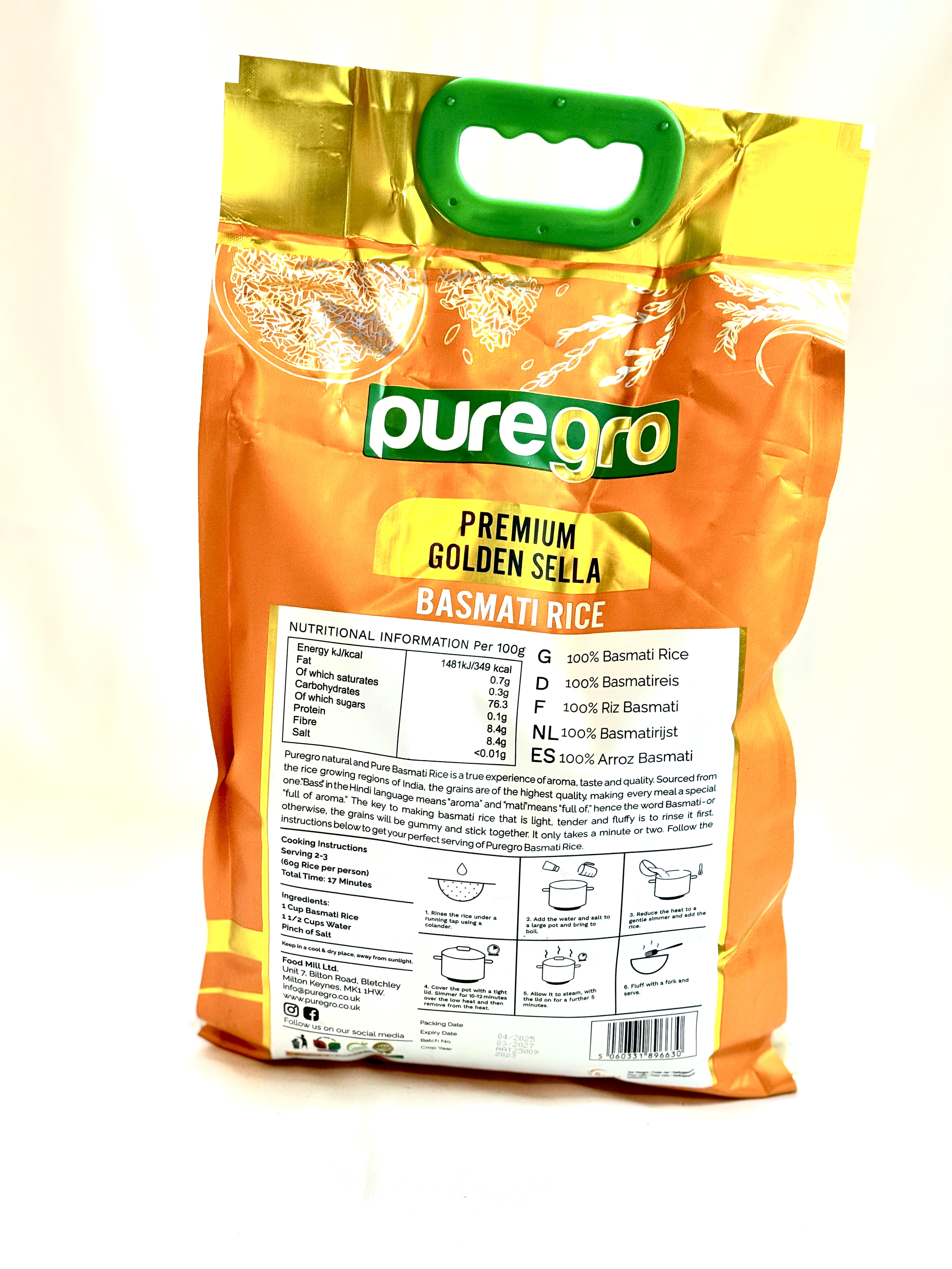 Puregro Premium Golden Sella Basmati Rice 1x5kg
