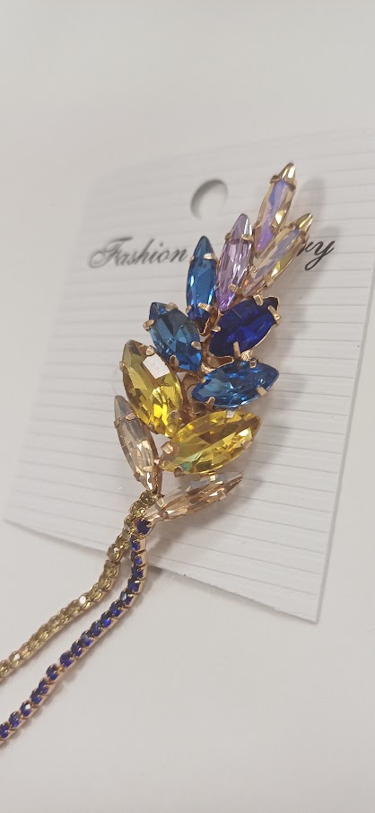 Wheat yellow and blue detail brooch