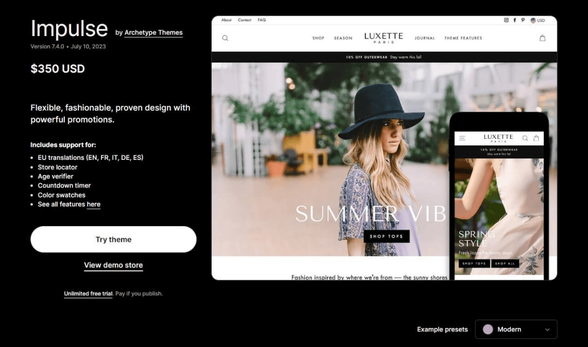 Tema Impulse Shopify