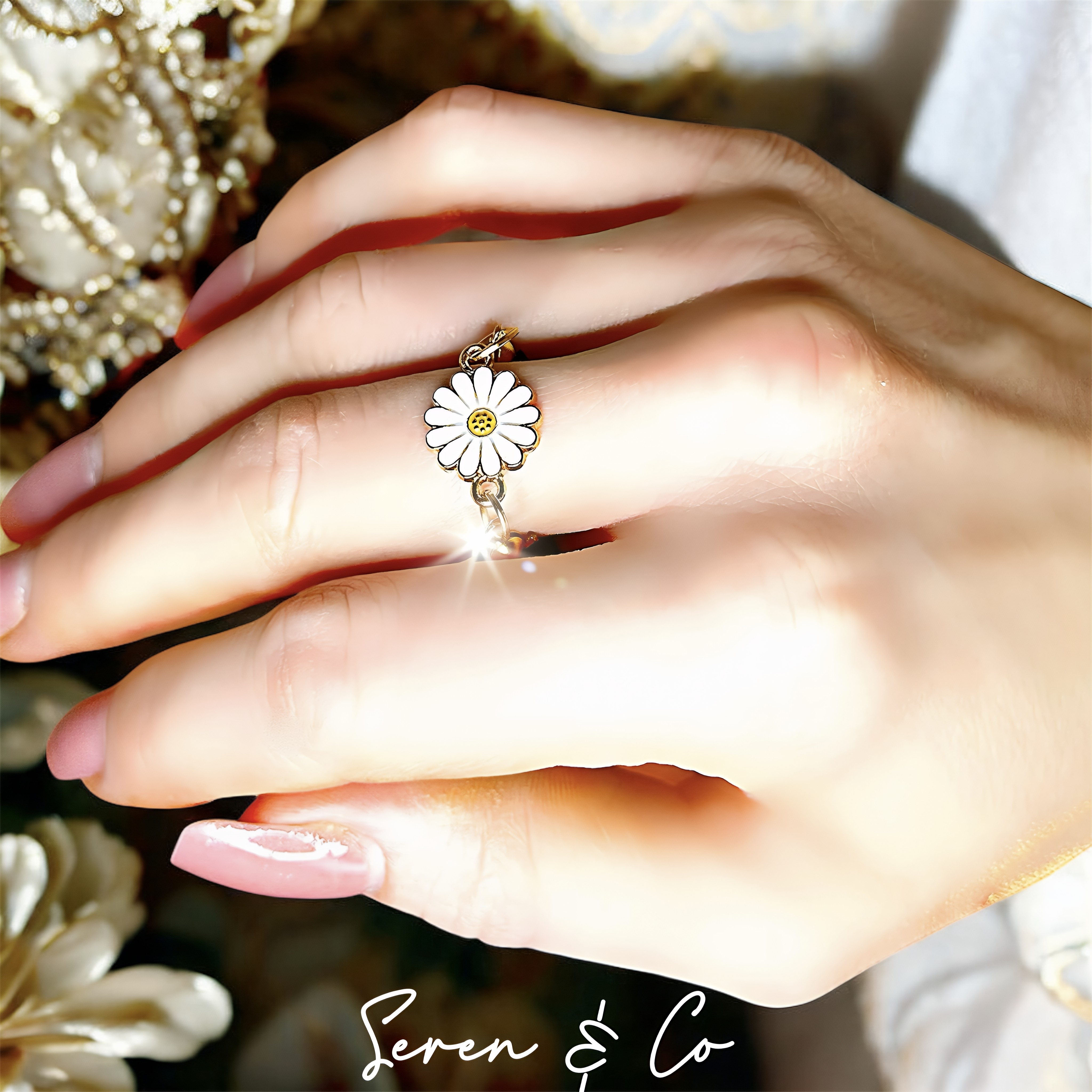 Light & Shadow Daisy reversible ring (Black Obsidian)