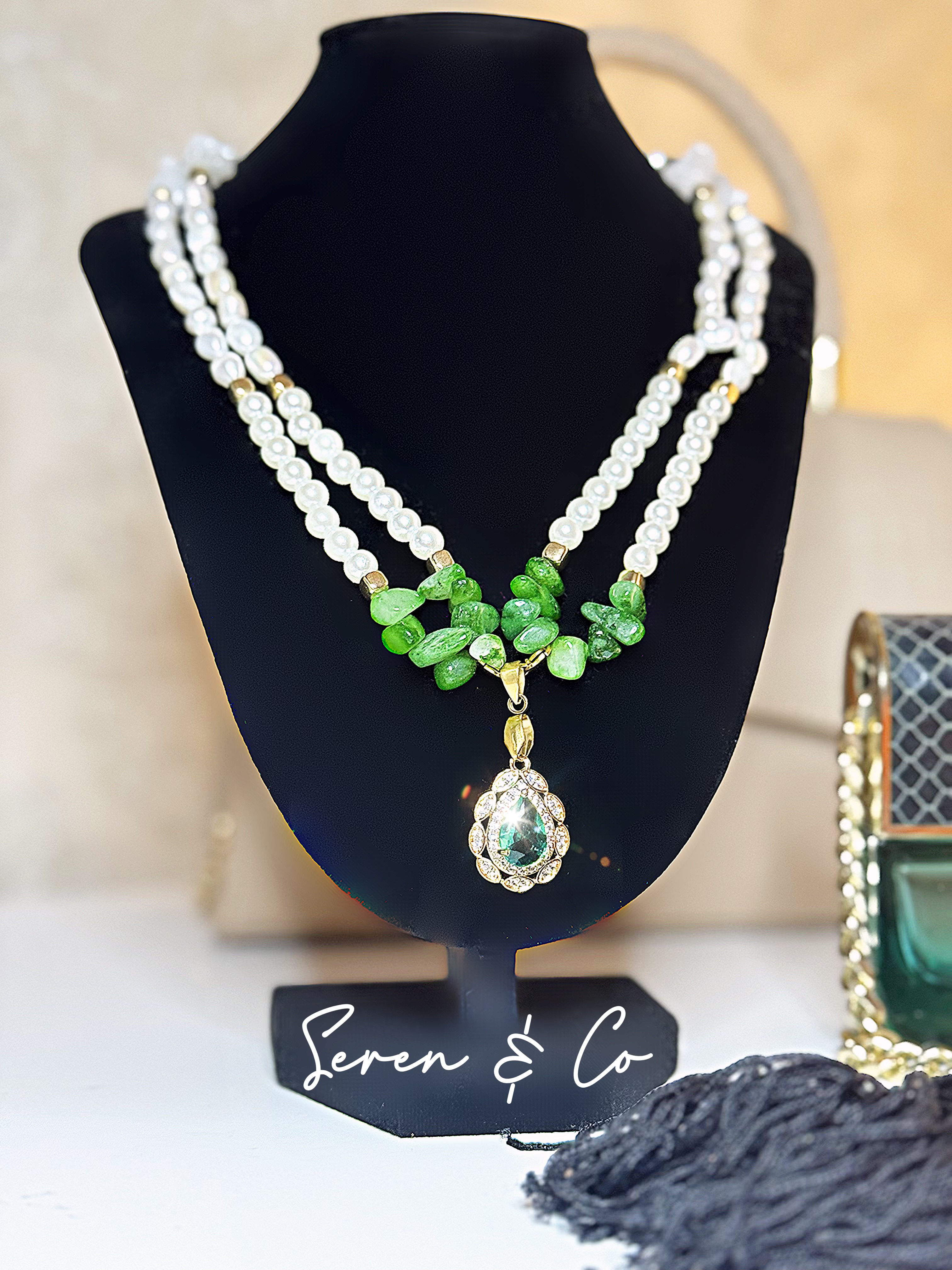 The Lady Luck Pendant (Green Aventurine, Quartz & Fresh water pearls)