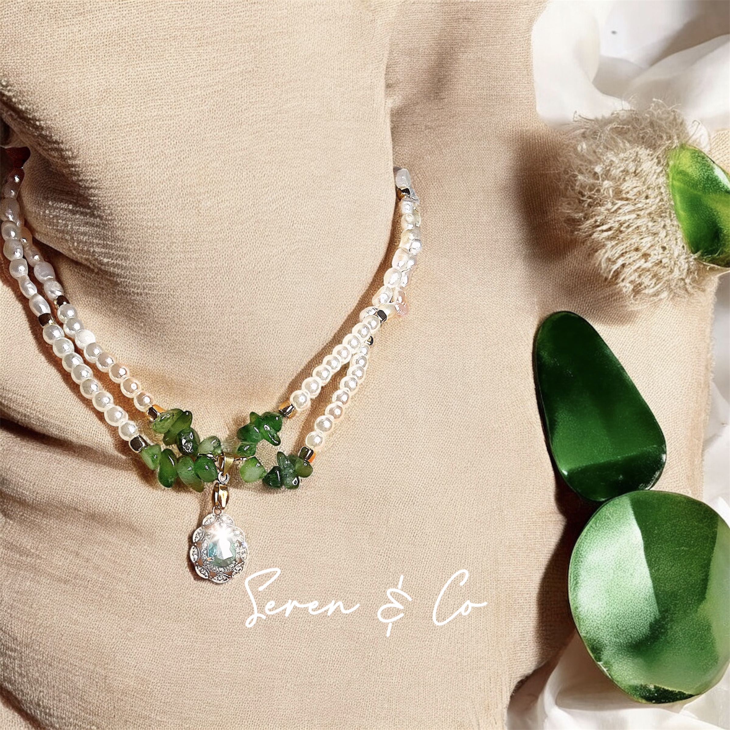 The Lady Luck Pendant (Green Aventurine, Quartz & Fresh water pearls)
