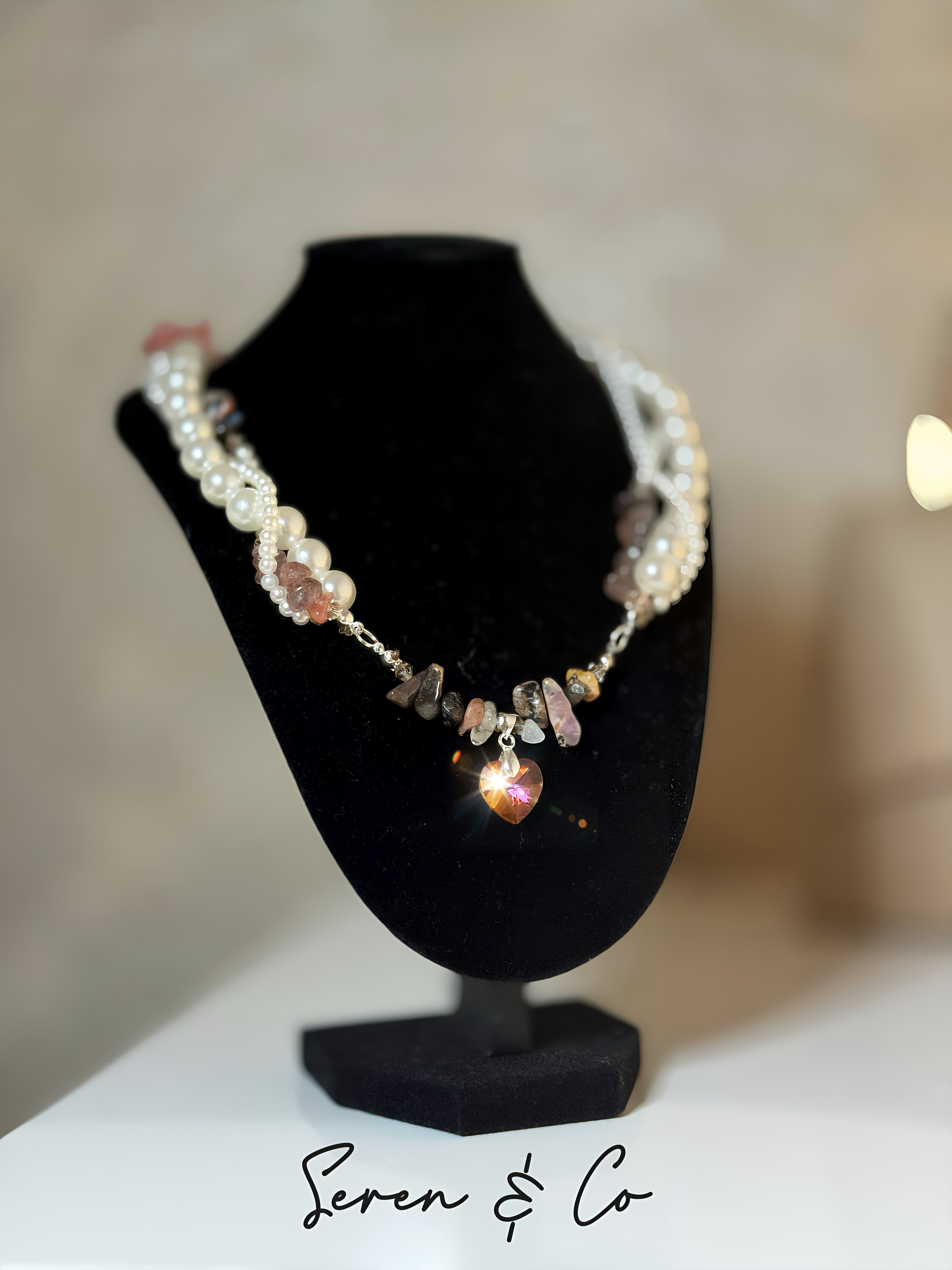 The Halo of Healing twisted pearl pendant (Tigers eye, Clear Quartz, Morganite, Chiastolite, Andara,