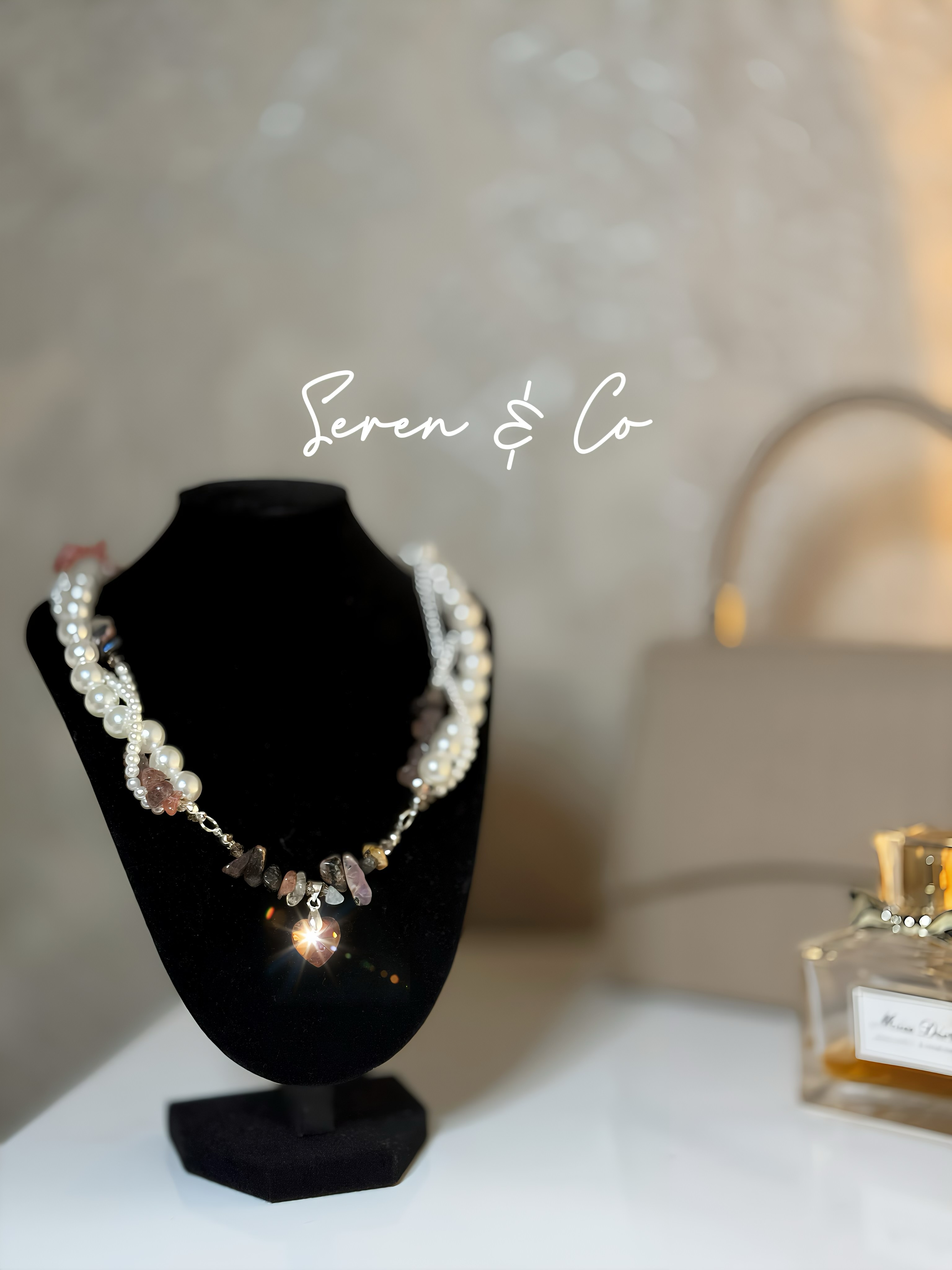 The Halo of Healing twisted pearl pendant (Tigers eye, Clear Quartz, Morganite, Chiastolite, Andara,