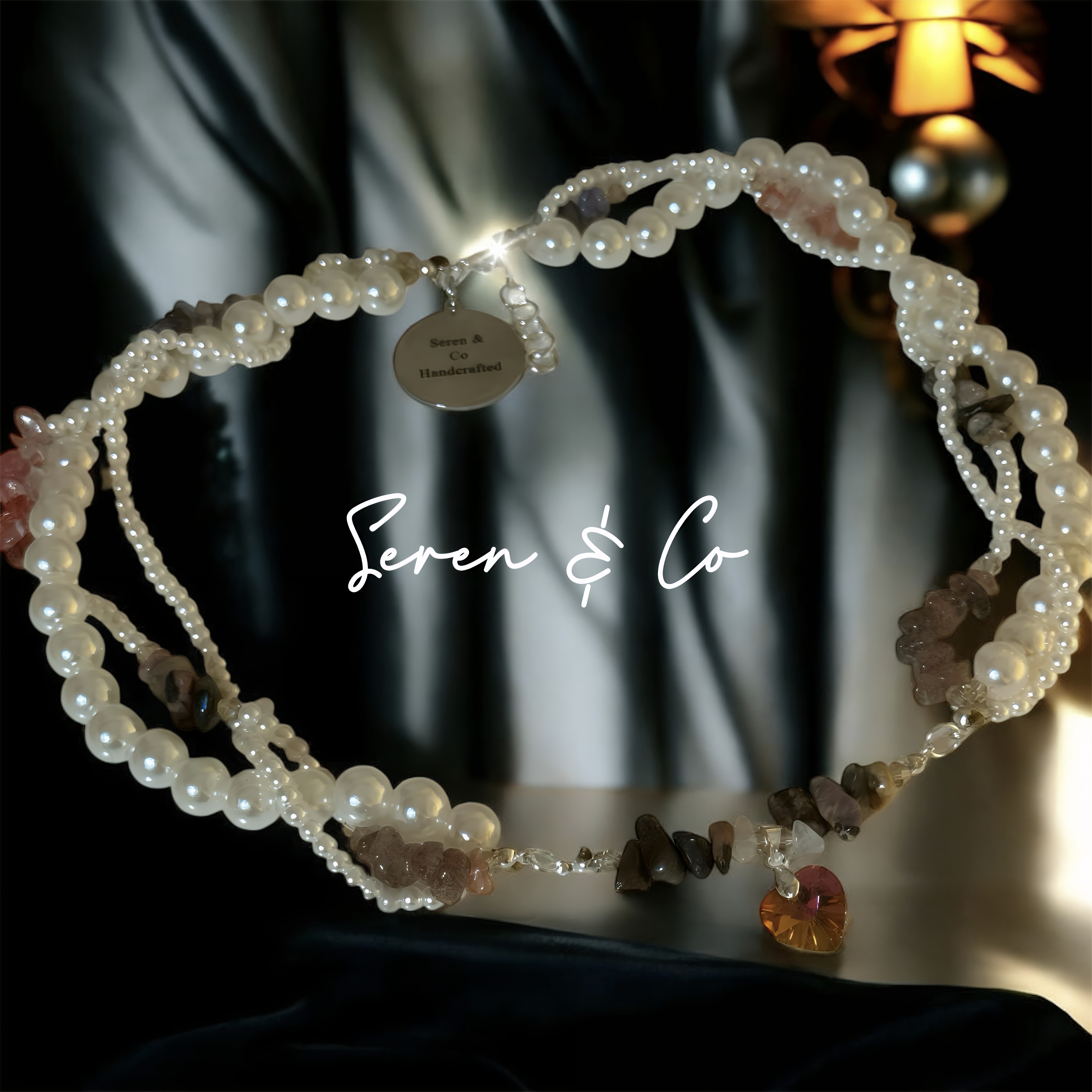 The Halo of Healing twisted pearl pendant (Tigers eye, Clear Quartz, Morganite, Chiastolite, Andara,