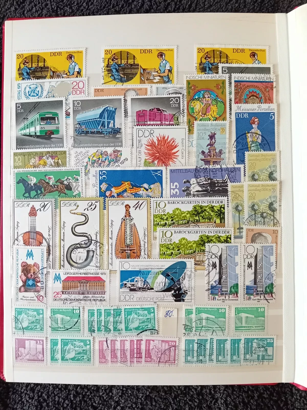 E Germany DDR used stamps in 8 page/16 side album with duplication