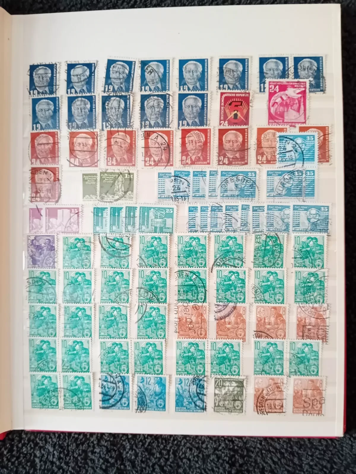 E Germany DDR used stamps in 8 page/16 side album with duplication