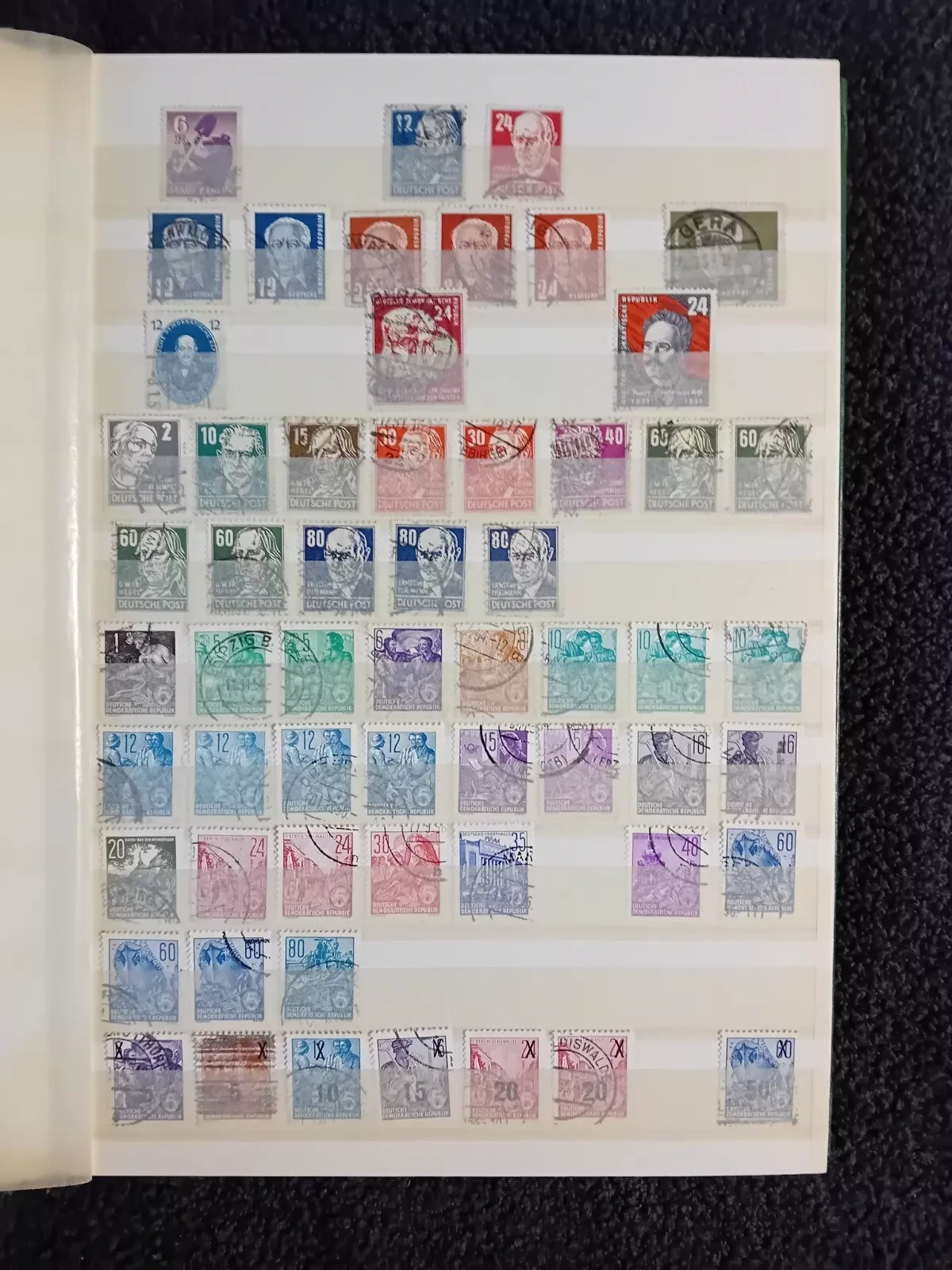 E Germany DDR used stamps in 15 page/30 side album only 10 pages have stamps