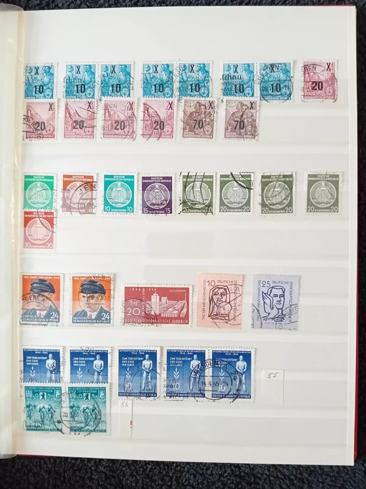 E Germany DDR used stamps in 8 page/16 side album with duplication