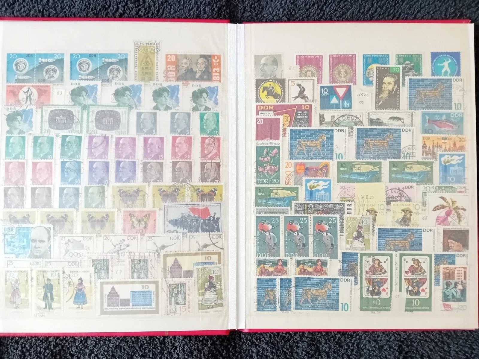 E Germany DDR used stamps in 8 page/16 side album with duplication
