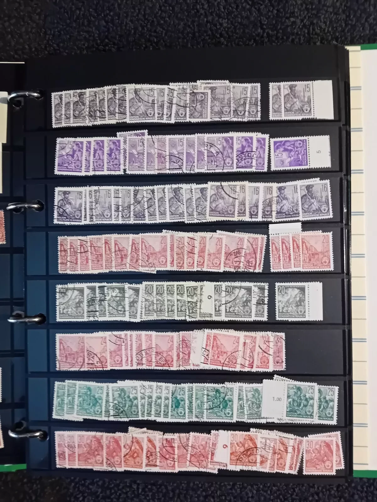 E Germany DDR used stamps on pages in folder all pages with stamps shown