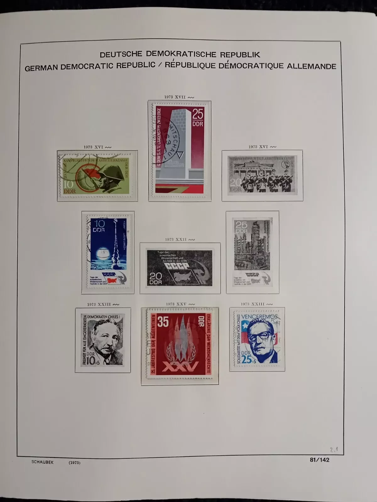 E Germany DDR used stamps in album approx. 70% full