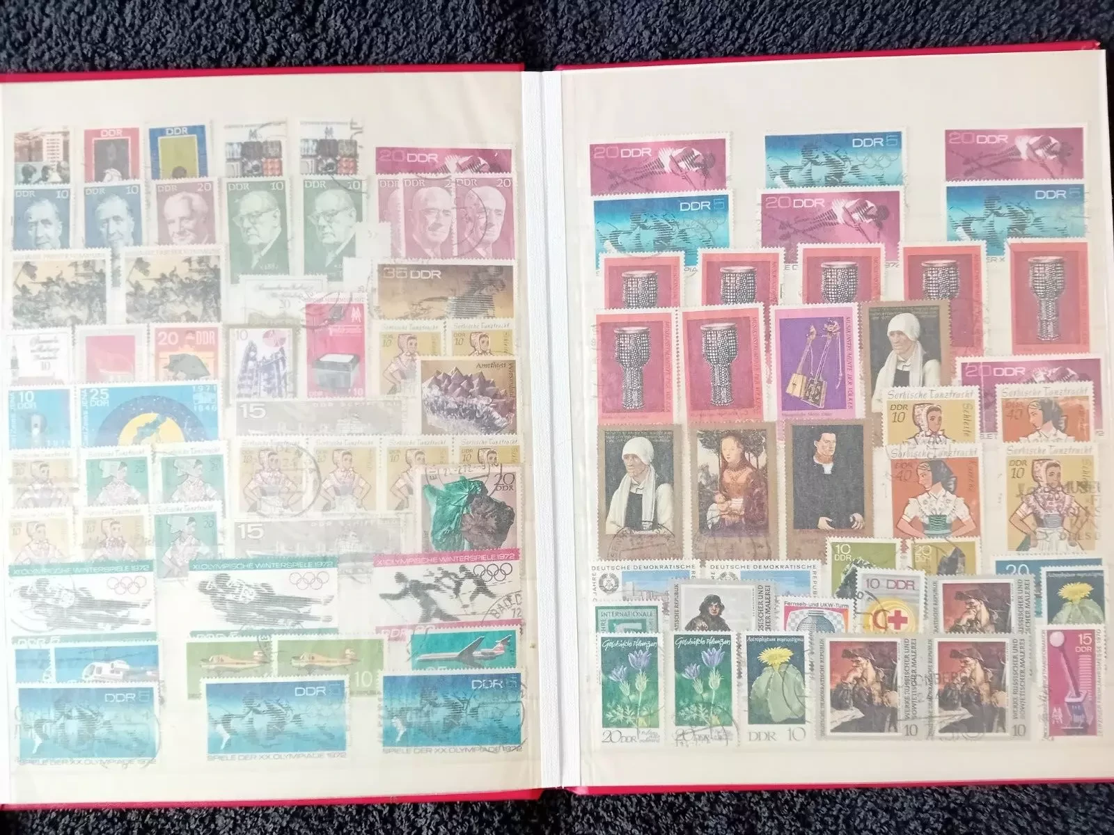 E Germany DDR used stamps in 8 page/16 side album with duplication