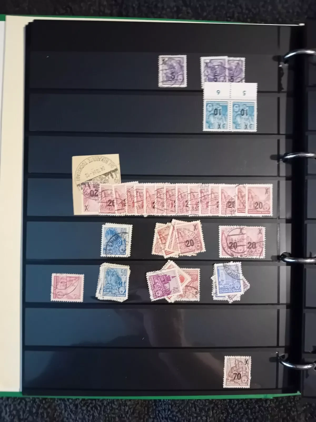 E Germany DDR used stamps on pages in folder all pages with stamps shown