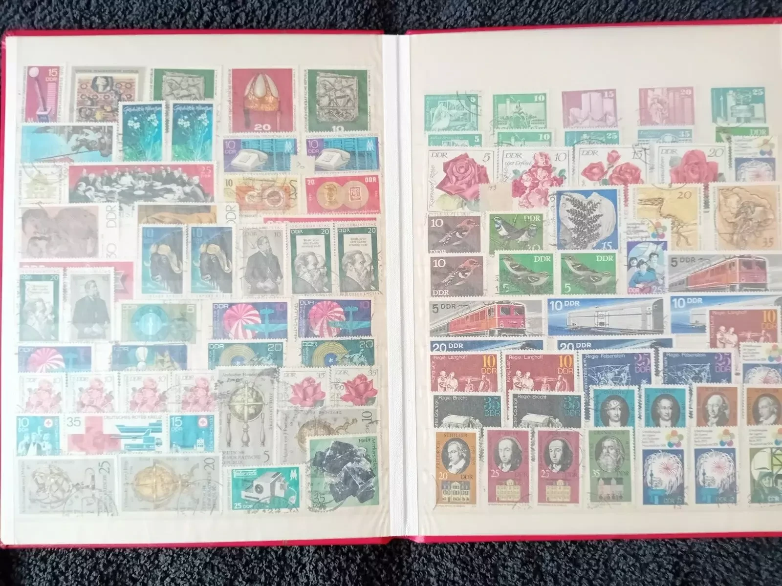E Germany DDR used stamps in 8 page/16 side album with duplication