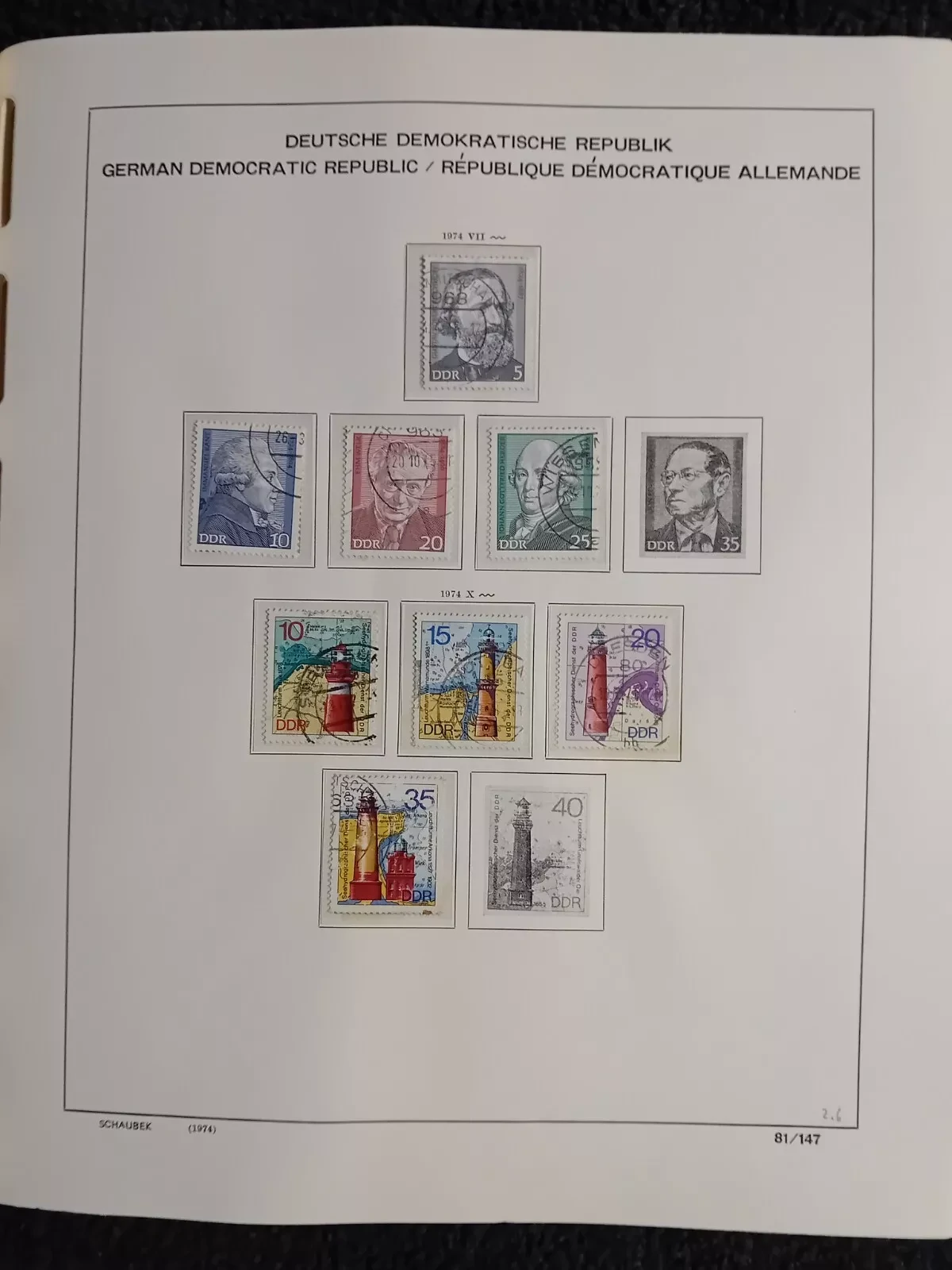 E Germany DDR used stamps in album approx. 70% full