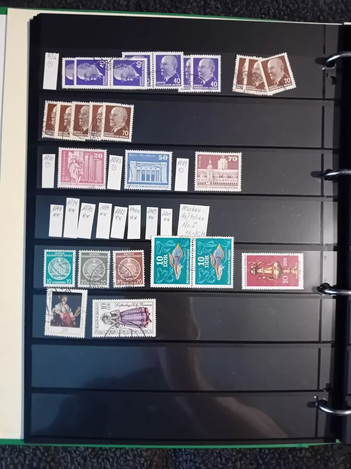 E Germany DDR used stamps on pages in folder all pages with stamps shown