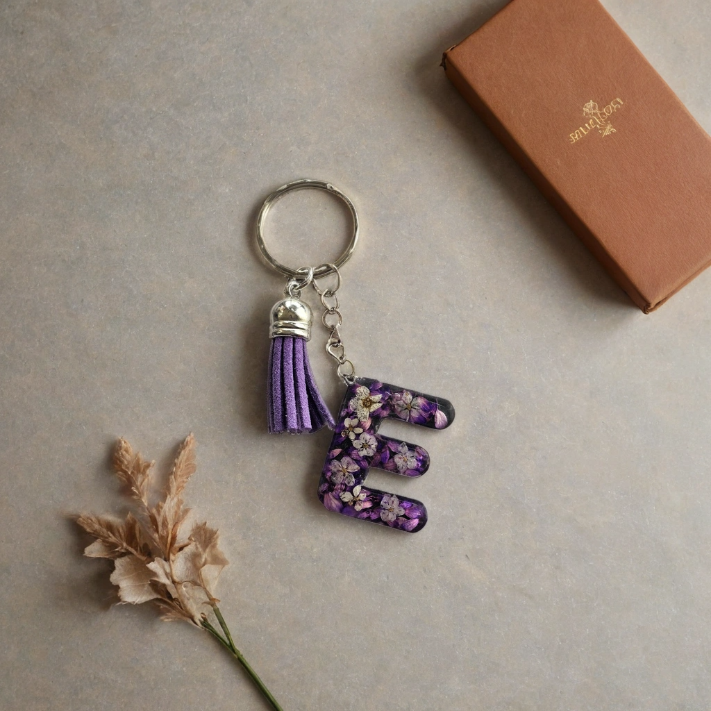 Alphabet Keychains with Real Pressed Flowers