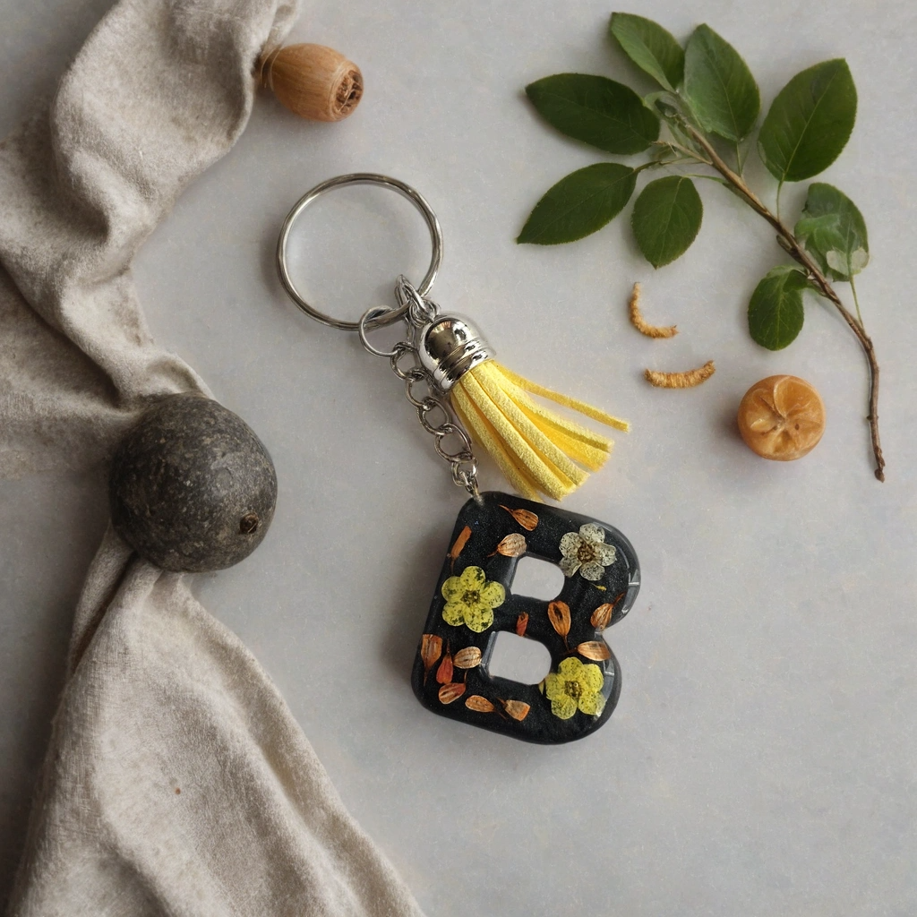 Alphabet Keychains with Real Pressed Flowers