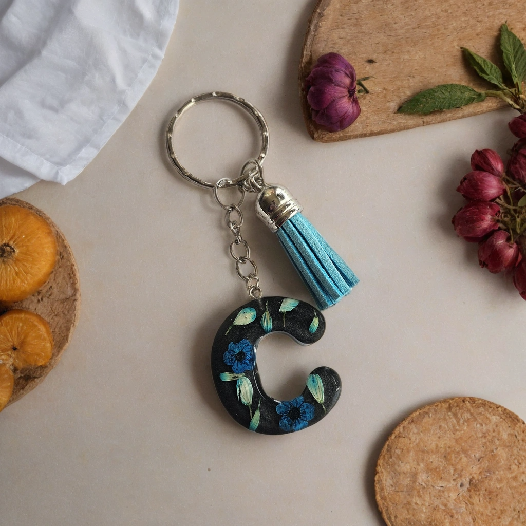 Alphabet Keychains with Real Pressed Flowers