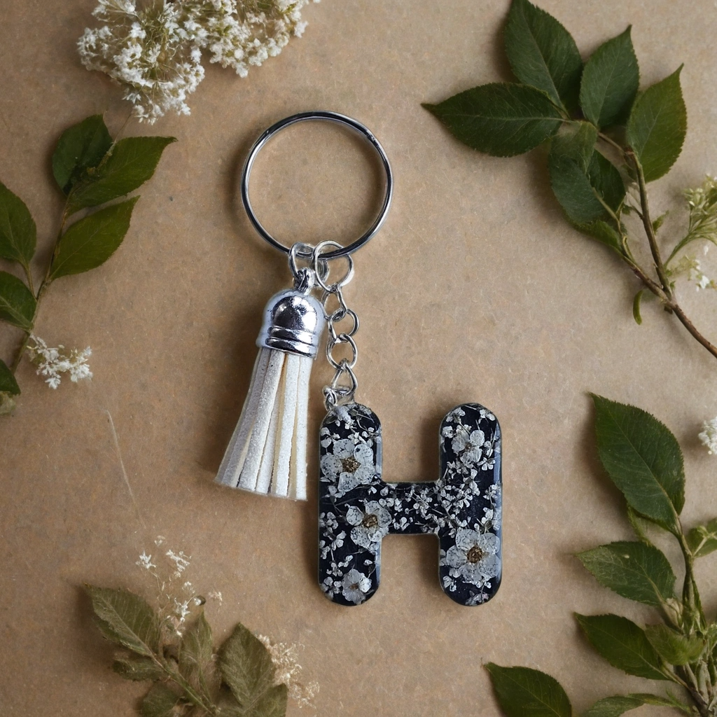 Alphabet Keychains with Real Pressed Flowers