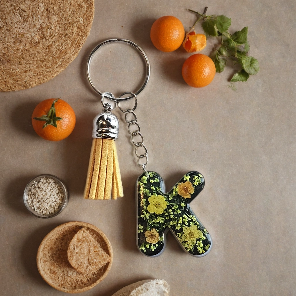Alphabet Keychains with Real Pressed Flowers