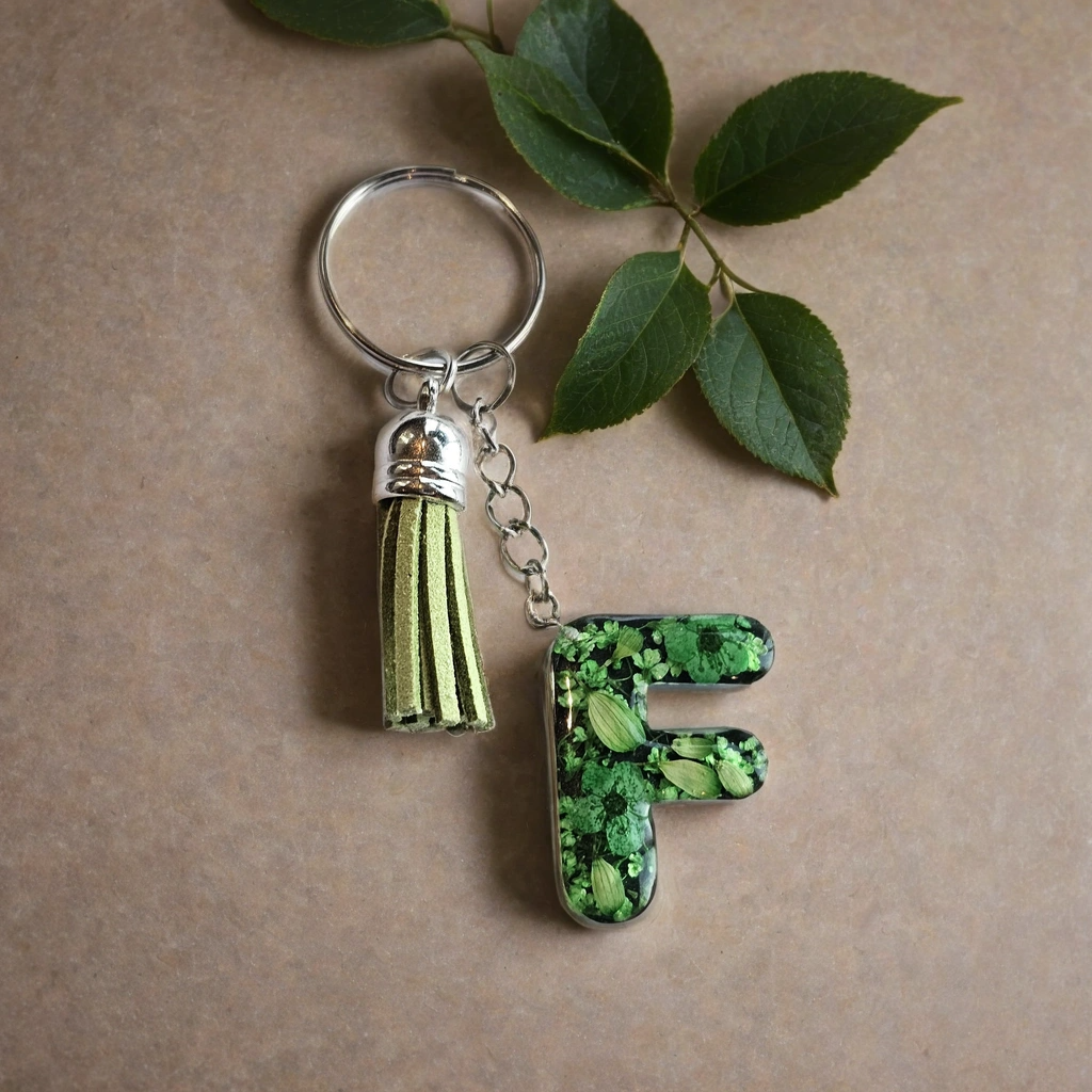 Alphabet Keychains with Real Pressed Flowers