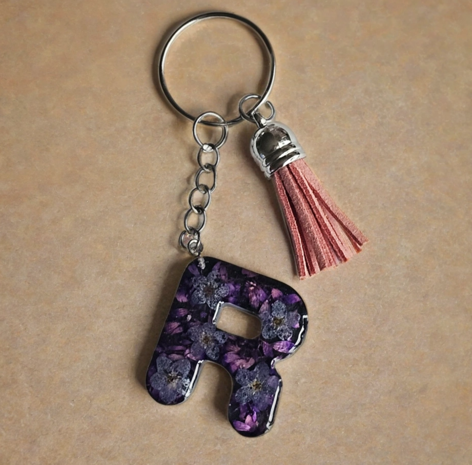 Alphabet Keychains with Real Pressed Flowers