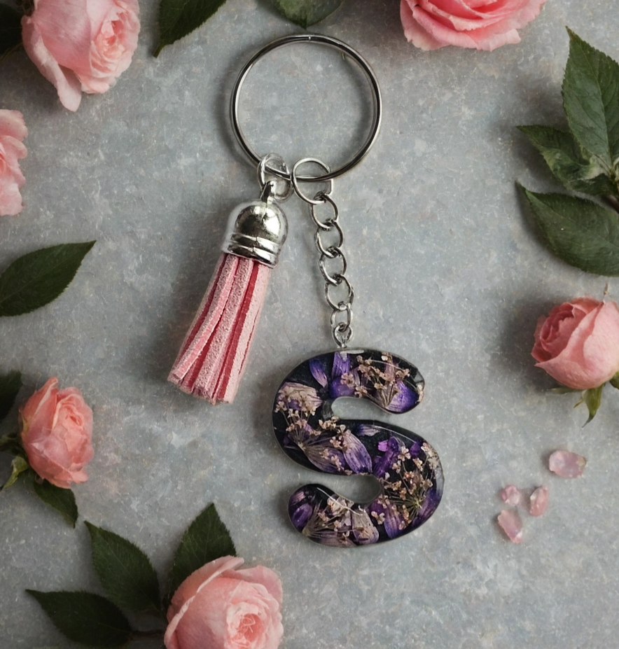 Alphabet Keychains with Real Pressed Flowers