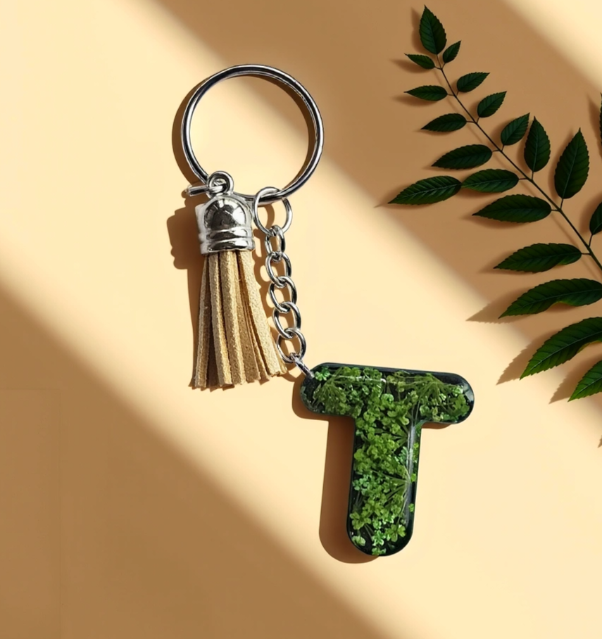 Alphabet Keychains with Real Pressed Flowers