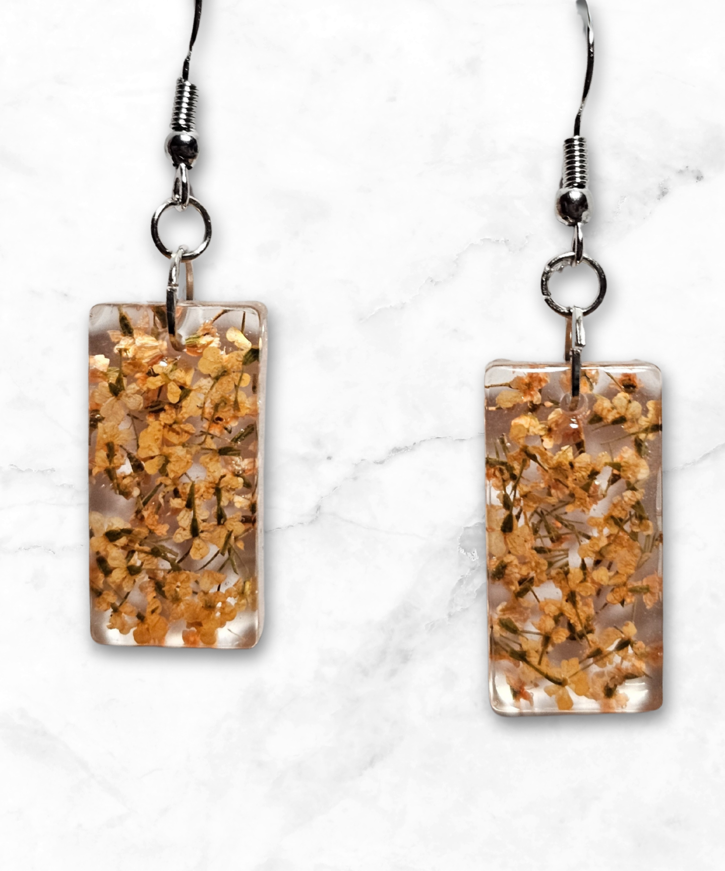 Elegant 5cm Rectangular Resin Earrings with Dried Flowers - Handmade Jewellery