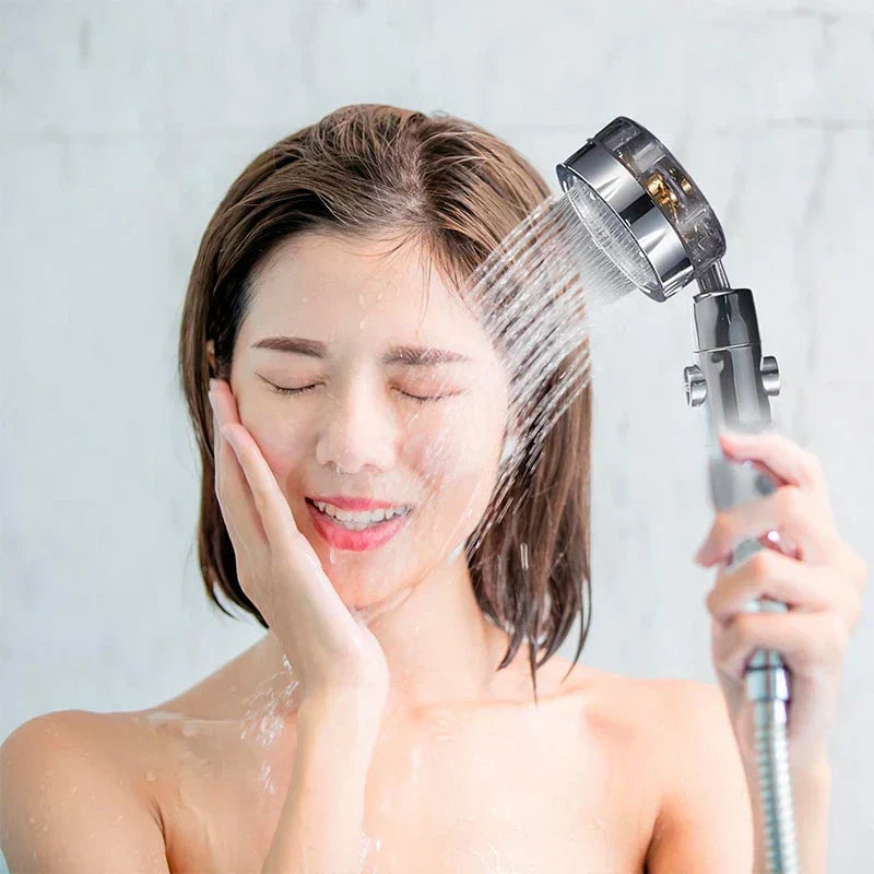 Cabezal de Ducha con Cargador Turbo - Alcachofa de Ducha con Presión Ajustable y Diseño de Hélice