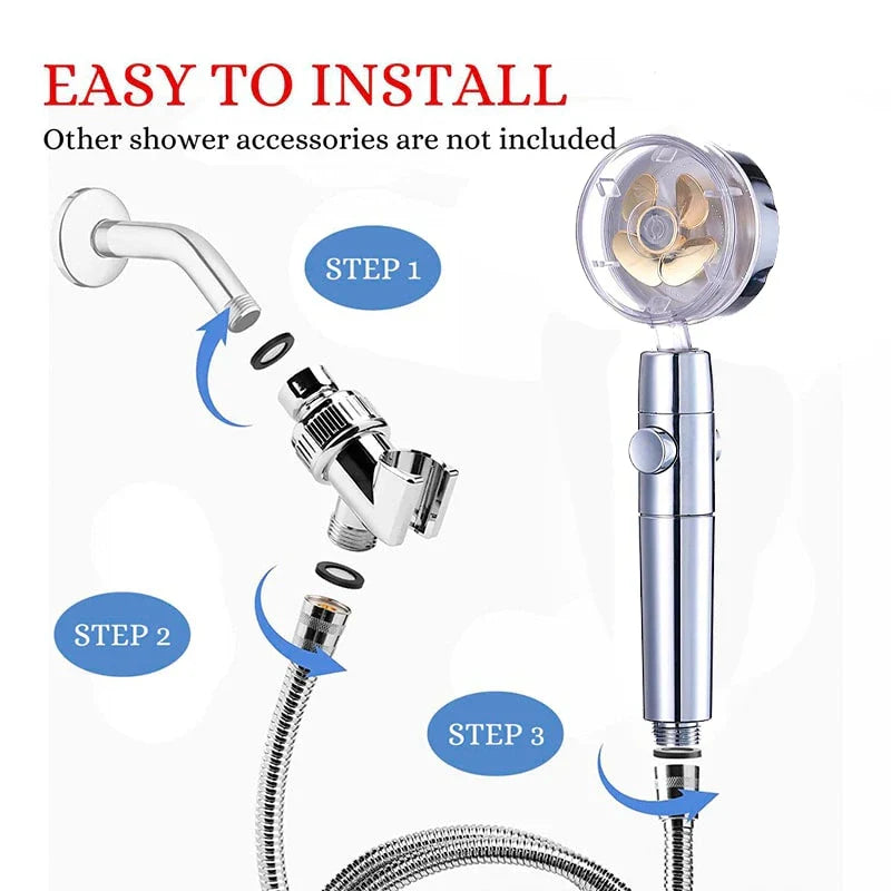 Cabezal de Ducha con Cargador Turbo - Alcachofa de Ducha con Presión Ajustable y Diseño de Hélice