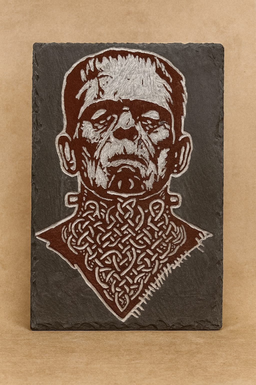 “Fire Bad” Ogham Celtic Frankenstein’s Monster Slate- Hand Carved