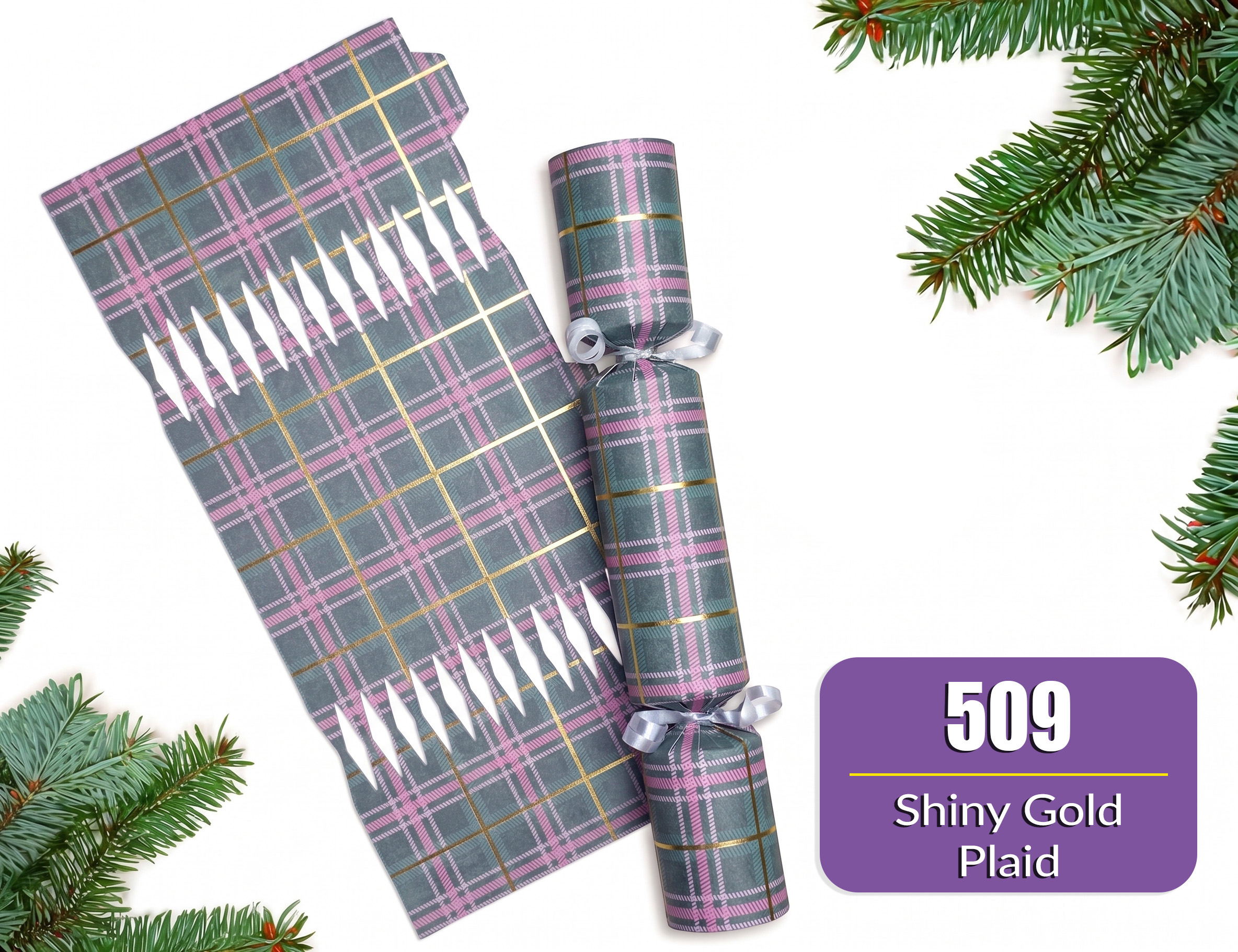 Shiny Gold Plaid - DIY Cracker Kit - Set of 6