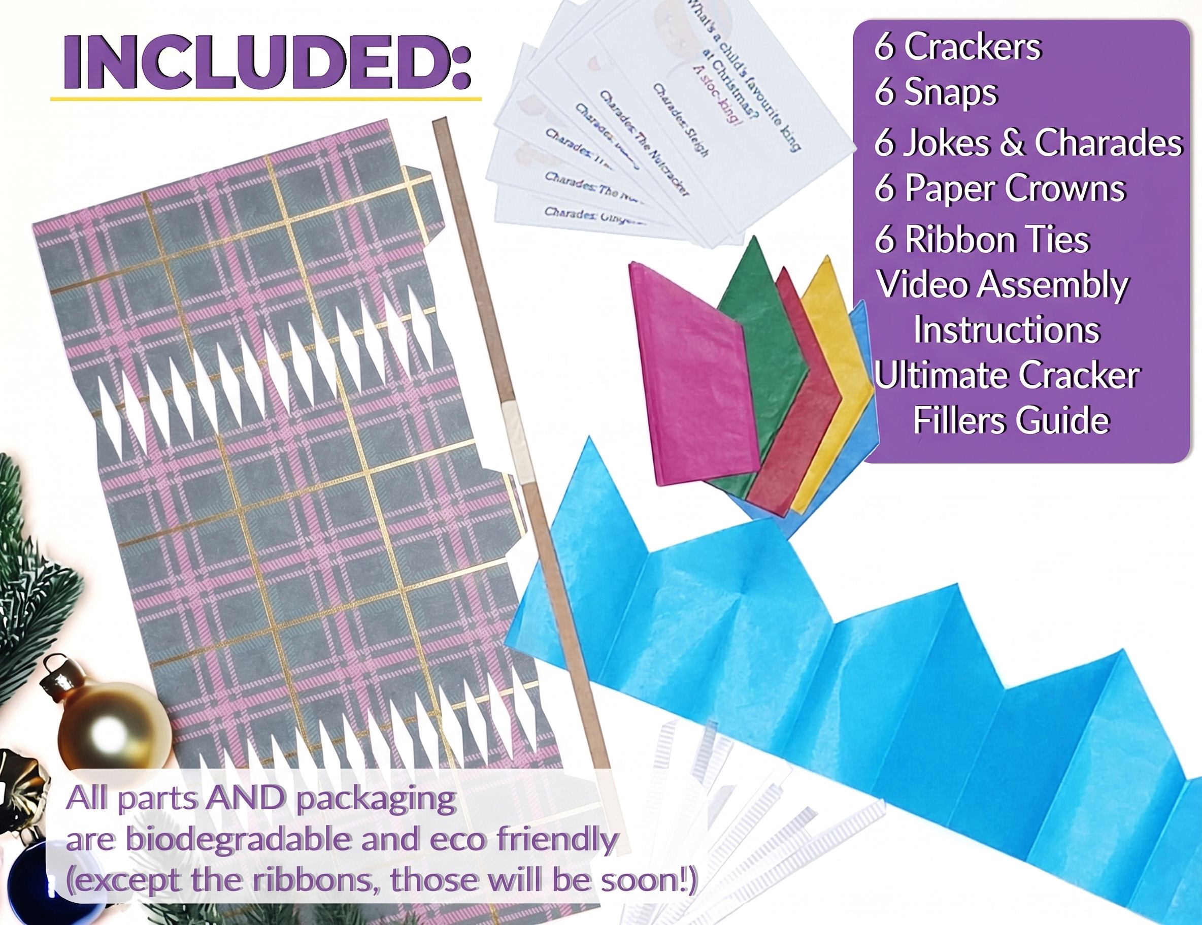 Shiny Gold Plaid - DIY Cracker Kit - Set of 6