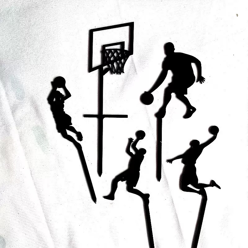 BLACK ACRYLIC BASKETBALL THEMED CAKE TOPPER SET