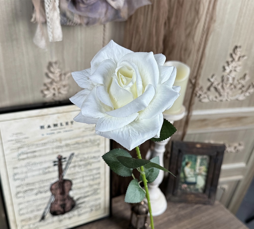 EMBOSSED ROSE FLOWER WITH STEM 11CM