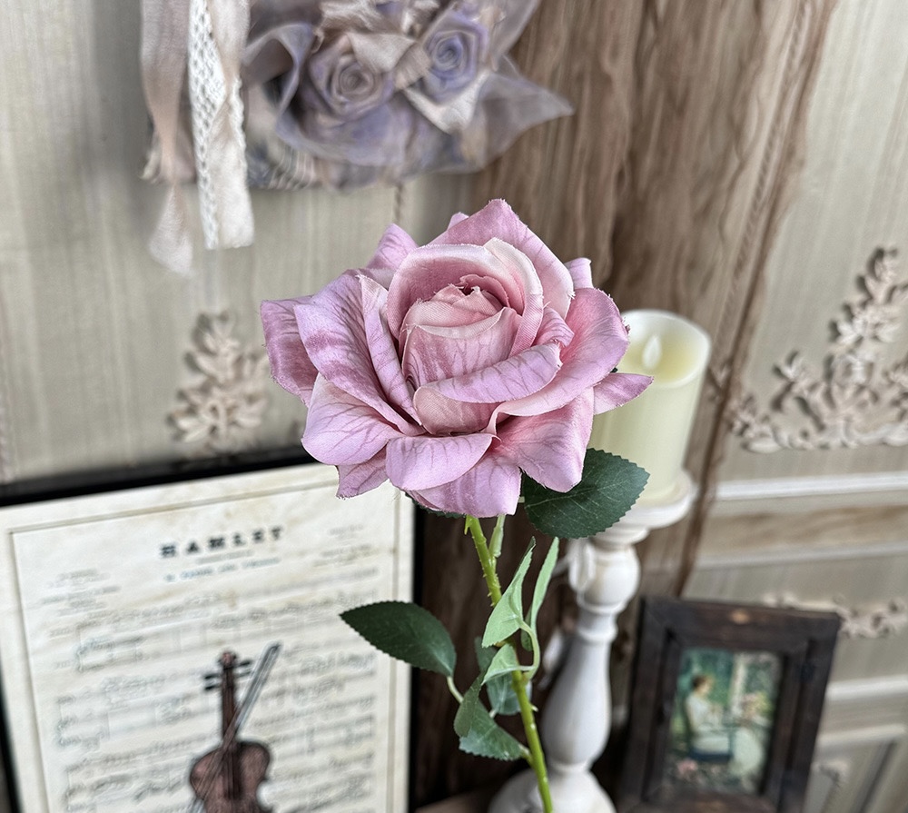 EMBOSSED ROSE FLOWER WITH STEM 11CM