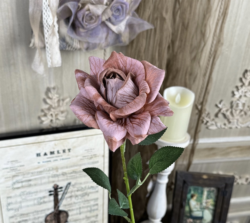 EMBOSSED ROSE FLOWER WITH STEM 11CM