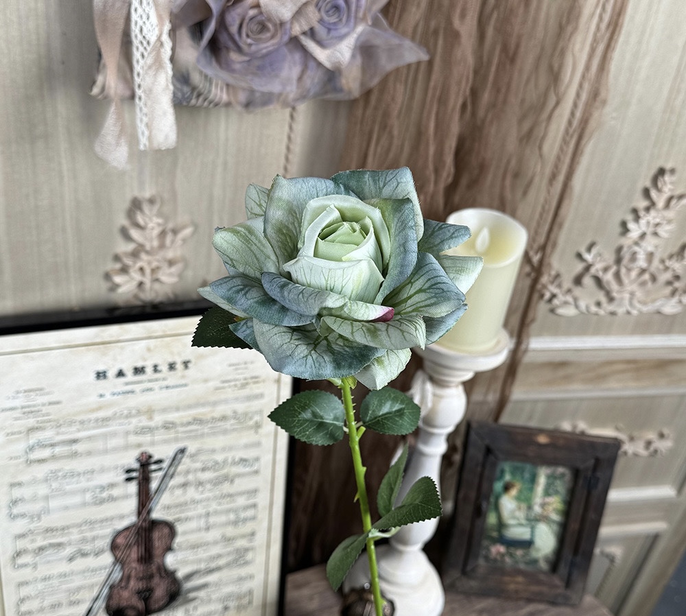 EMBOSSED ROSE FLOWER WITH STEM 11CM